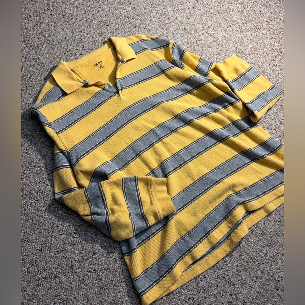 Izod Men's Rugby Polo in Yellow and Gray Stripes